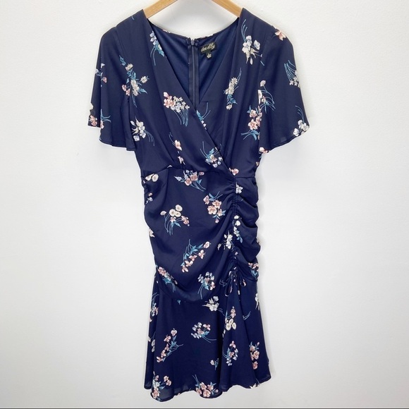 Dee Elly Faux Wrap V Neck Floral Mini Dress Sz S - Picture 1 of 9
